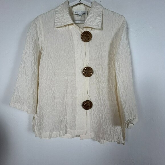 Caroline Rose Women's Crinkled 3/4 Sleeve Button Front Blouse Cream Size Medium